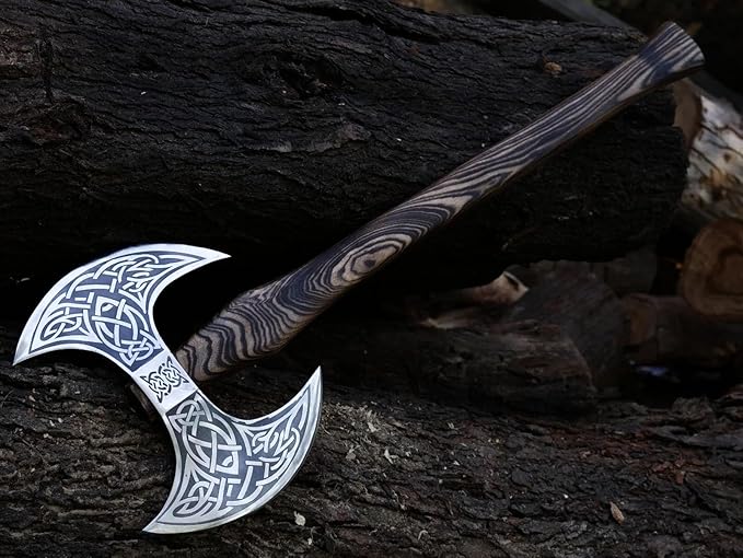 24” Viking Double Handed Axe, Large Norse Axe, Scandinavian Style Hatchet Double Headed ax, Viking ax, History of Norse Mythology self Defense Prop Tools