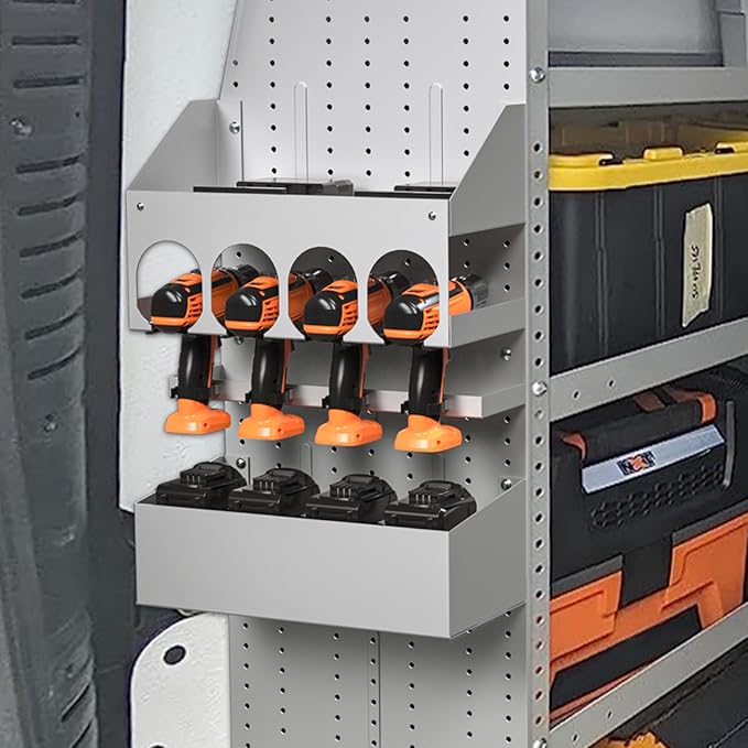 AA Products P-SH-Power Tool Organizer Wall Mount Designed for 16''D Van Shelving Storage, Three Layer 16" W Steel Power Tool Charging Station Organizer
