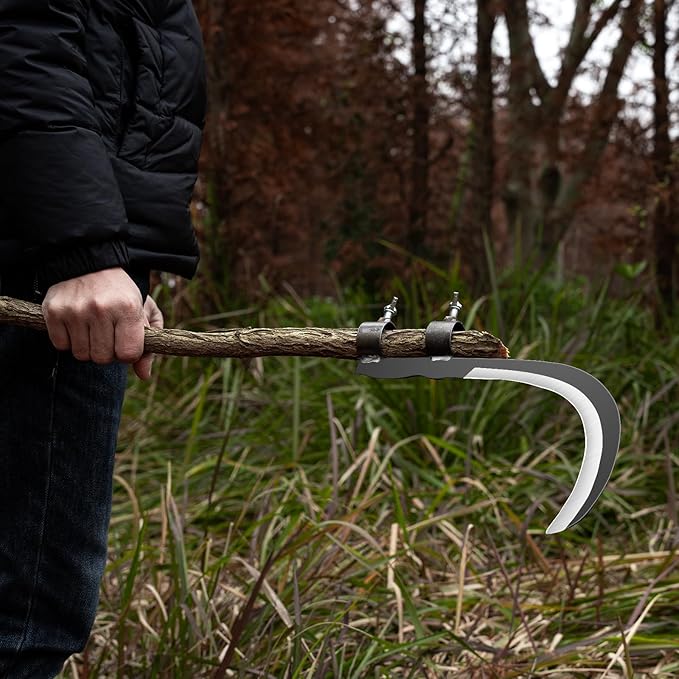 Steel Straw Sickle with Replaceable Wooden Handle Function, Manganese Steel Blade, Handheld Gardening Tools Multipurpose Gardening Weeding Grass Sickle and Farming Portable Safety Sickle