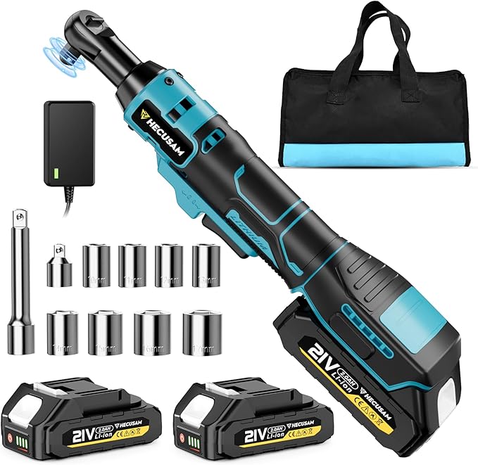 74 Ft-lbs 21V Cordless Ratchet Wrench Set, 3/8" Electric Ratchet, 800 RPM Power Brushless Motor with LED Light, 8 Laser Sockets, 1/4" Adapter, 3" Extension Bar, 2x2.0Ah Batteries