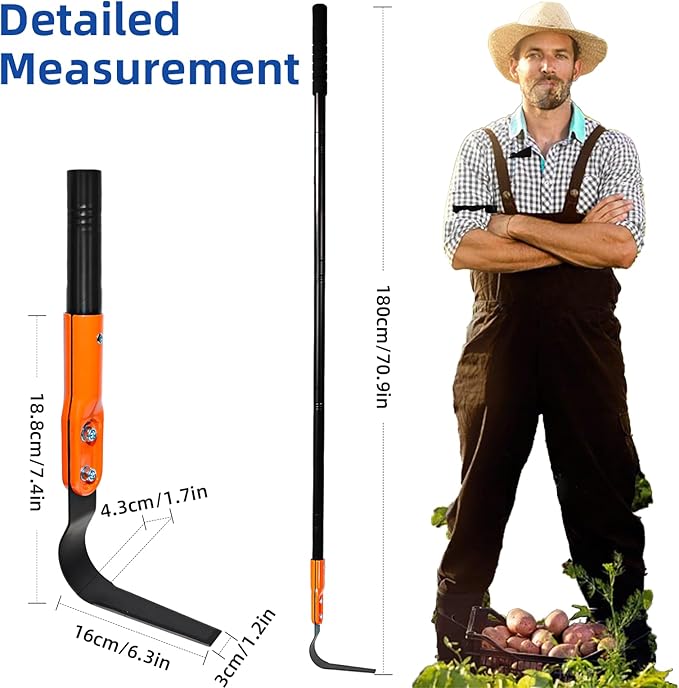 L Shaped Grass Hoe Multifunctional Garden Hoe Tool, Crevice Weeding Hoe with Adjustable Long Handle, Efficient Sharp Three Sided Blade for Weeding Cultivating and Lawn Care