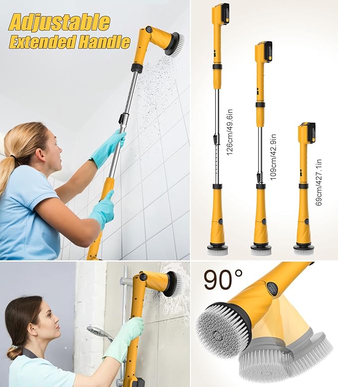 Qimedo Electric Spin Scrubber Extra Large Brush Q3,6000 mAh Best Battery Power Scrubber for Cleaning,1200RPM Shower Cordless Cleaning Brush with 8 Brushes for Bath/Tub/Tile/Floor (Smart Display)