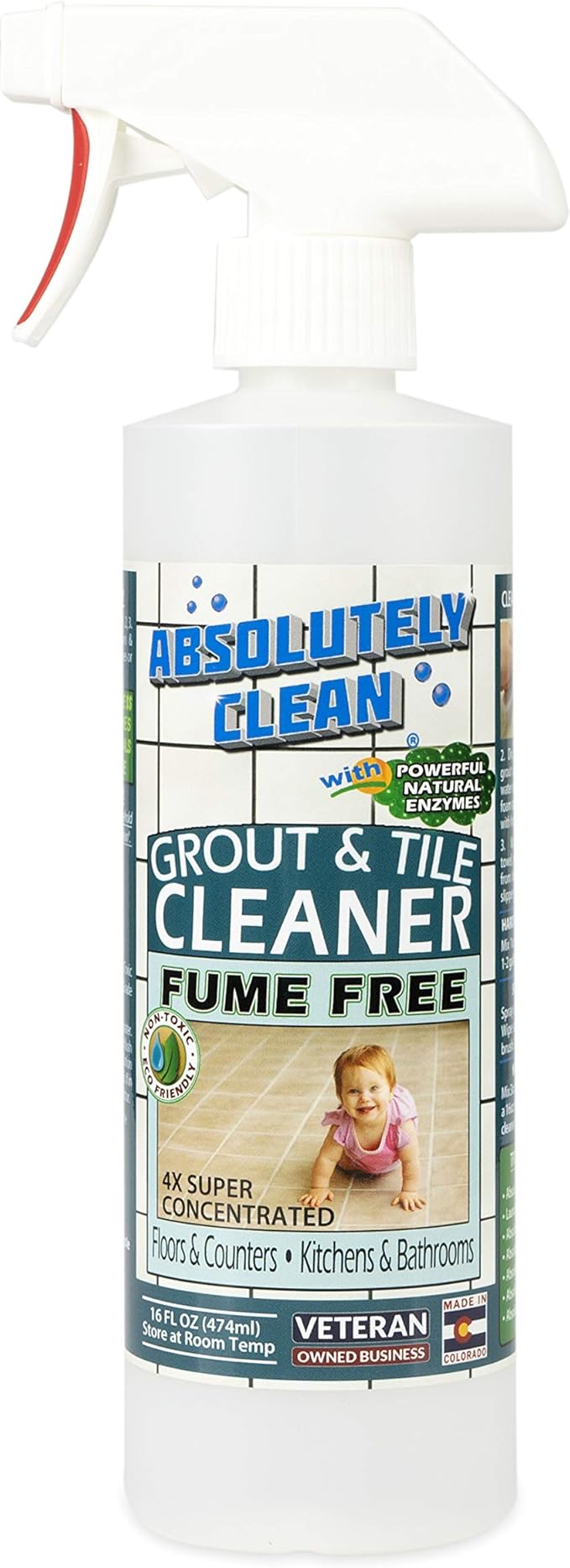 Absolutely Clean FAST GROUT CLEANER! - Professional Strength, Natural Enzyme Formula - Fast Acting, Fume Free - USA Made (16oz Cleans Up To 250 sq ft)