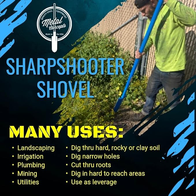 Sharpshooter Spade Shovel 78 Inch Drain Spade Trenching Shovel + Steel Digging Bar- Weighted Long Handle Sharp Shooter with Hardened Chromoly 15 Inch Head
