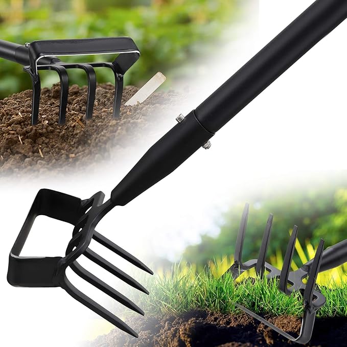 Hula Hoe Garden Tool - 2 in 1 Stirrup Action Hoe & Rake,Heavy Duty Weeding & Cultivating Tool,Adjustable Long Handle (36”-74”),Sharp Carbon Steel Blade for Effortless Gardening