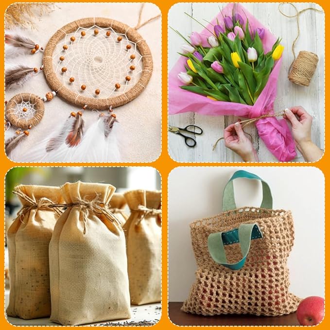 Tenn Well Natural Jute Twine, 500 Feet Long Brown Twine String Rope for Crafts, Gift Wrapping, Gardening, Bouquets, Holiday Decorations