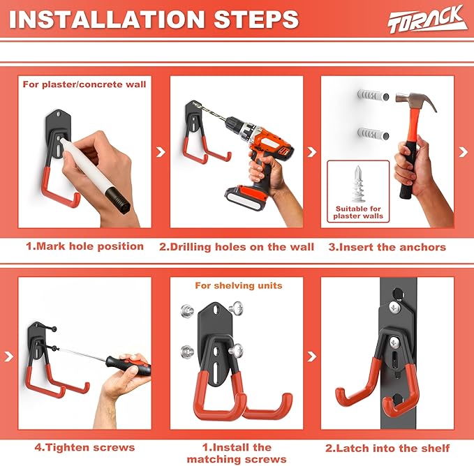 TORACK 15PCS Garage Storage System Hooks, Shelving Hooks for Keyhole Shelving Units Wall Mount Utility Hooks for Tools, Ladders, Cords, Folding Chairs, Shovels and Rakes(Orange)