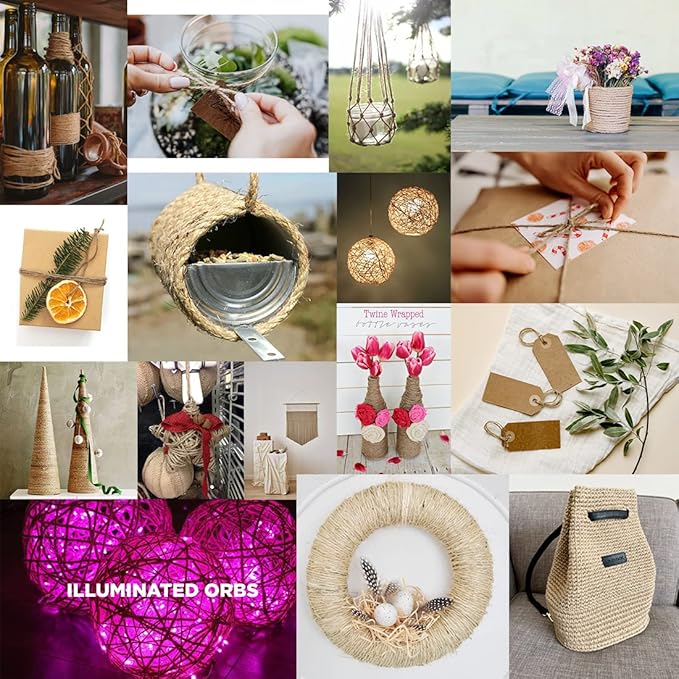 SMART&CASUAL 328Ft Jute Twine String Thin Natural Hemp Twine for Gift Wrapping Craft Plant Garden Christmas Handmade Arts Decoration Packing String Home decor (328 Ft (100M))