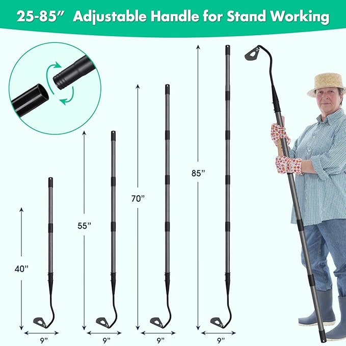 Hardened Hollow Hoe with Long Handle - 85 Inch -Heavy Duty Garden Hoes for Weeding Loosening Soil Digging Planting Ridging, Handy Hoe Garden Tool