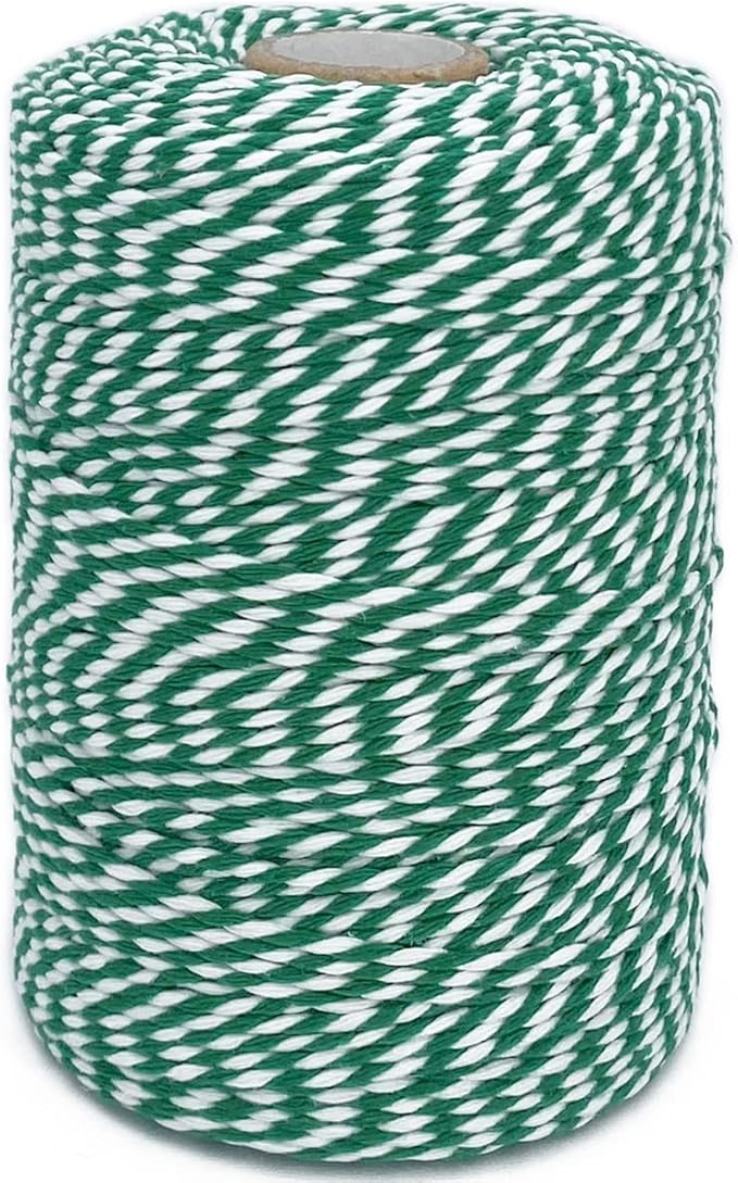 Leecogo Bakers Twine String Green and White Cotton 656 Feet for Gift Wrapping, DIY Crafts, Home Decoration, Cooking