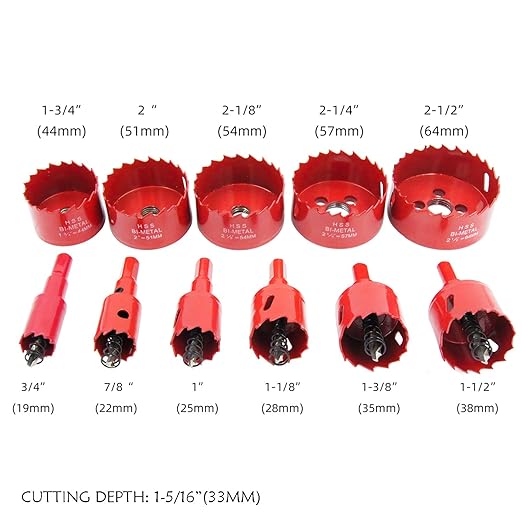 Hole Saw Kit, 11 Pcs 3/4" to 2-1/2" General Purpose Hole Saw Drill Bits, HSS Hole Cutter with Arbor for Wood, Plastic, Drywall,Size(19,22,25,28,35,38,44,51,54,57,64)
