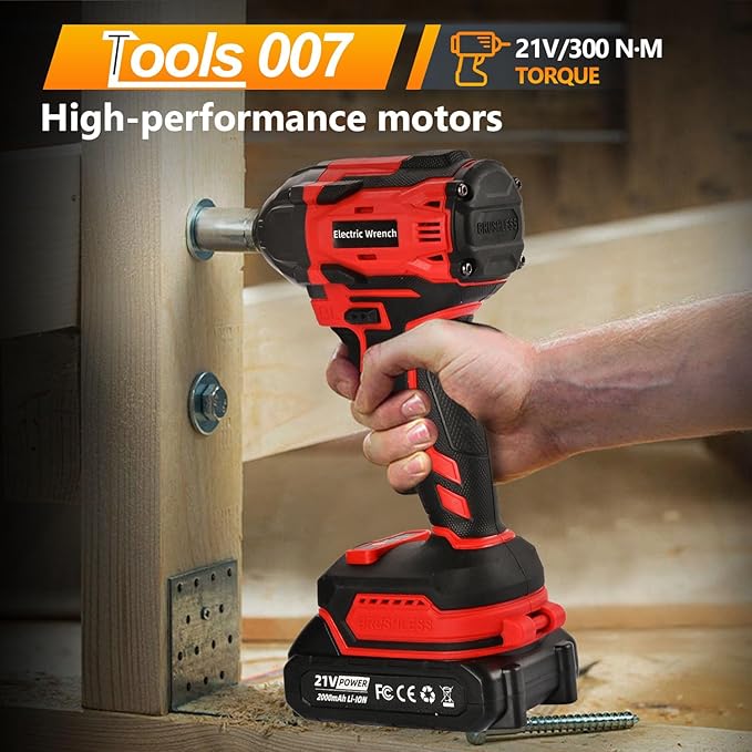 Cordless Impact Wrench, 21V Torque Power Impact Driver, 1/2" Power Impact Wrenches with 2 * 2.0Ah Batteries with 19 Accessories, Electric Impact Motor Variable Speeds for home installation (red)