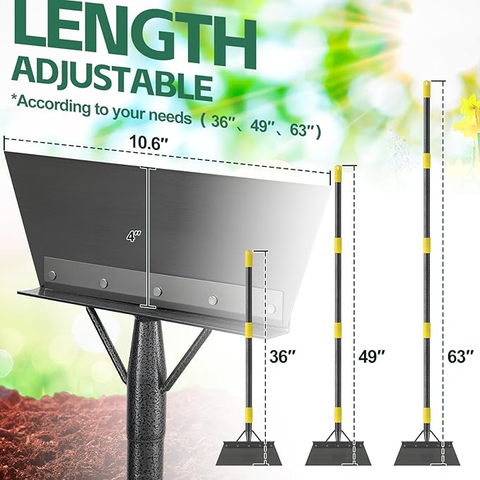 Garden Cleaning Shovel, 63" Adjustable Floor Ice Scraper Long Handle Heavy Duty Tool, Multifunctional Flat Snow Shovel Gardening Tools for Digging, Weeding,Scraping