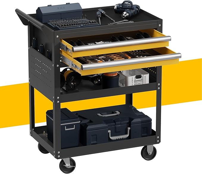 5-Tier Rolling Tool Cart on Wheels, Tool Storage Organizer for Mechanic, Heavy Duty Utility Cart with Drawers, Pegboards, Locking System, Suitable for Garage, Workshop, Warehouse