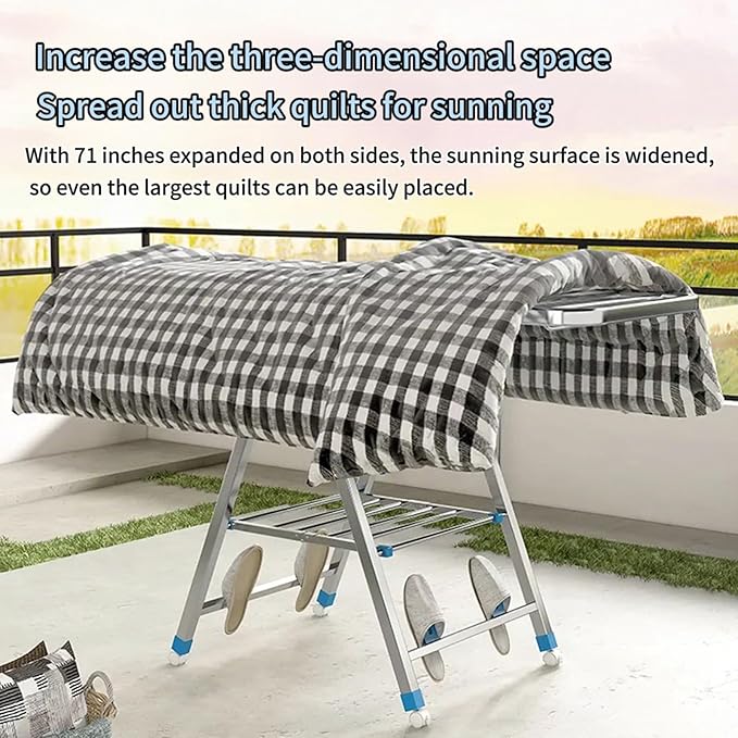 Heavy Duty Clothes Drying Rack Foldable with Brake Wheels,75''Extra-Thick Metal Frame, 26 Rods Commercial-Grade Large Capacity,No Assembly Required, Adjustable Height for Indoor Outdoor Use