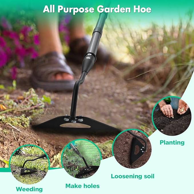 Garden Hoe for Weeding,Heavy Duty Weeding Hoe for Fast Weeds Grass Removal,Loosening Soil Digging Planting Ridging,55 Inch Long Handle,Hardened Hollow Eye Hoe Garden Tools for Garden Flower Beds