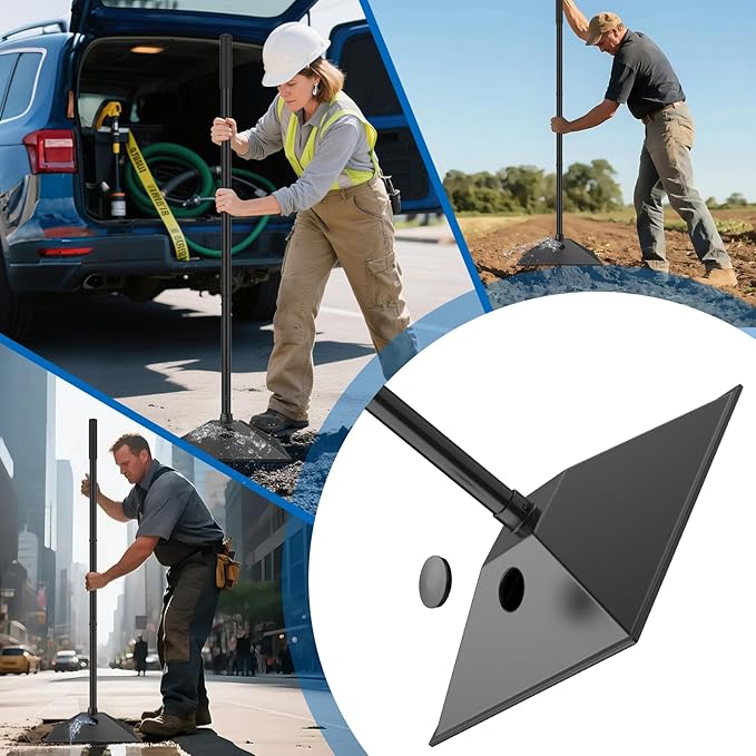 New multi purpose steel tamper with water-filled weighting and rubberized handle, 10x10in-57in, 3-section handle for compacting soil gravel asphalt and driveways, garden and landscaping tools