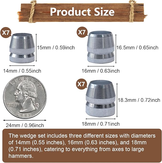 21 PCS Round Axe Handle Wedge Safety Handle Metal Wedge Hammer Handle Wedges for Axe Hammer Sledge (0.55/0.63/0.71 Inch)
