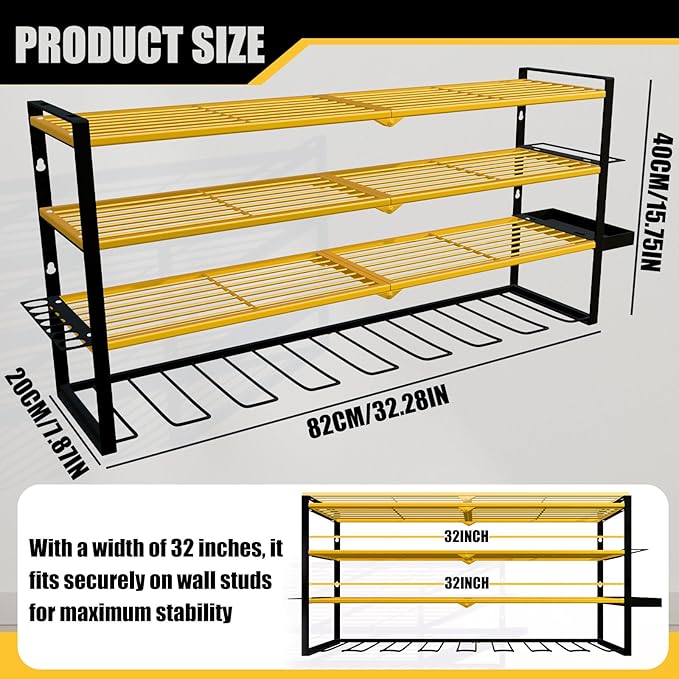 Power Tool Organizer Wall Mount – Metal Cordless Drill Storage Rack with 8 Slots, 4-Tier Adjustable Shelf for Garage, Workshop & Shed Yellow