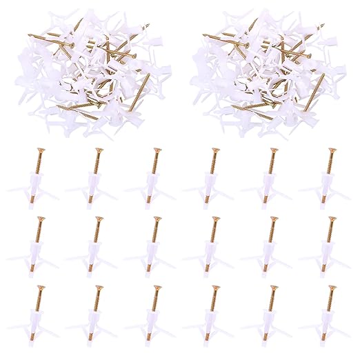 Swpeet 60Pcs White Drywall Anchor with Screw Kit - Nylon Plastic Drywall and Hollow-Wall Anchor Kit, Wall Anchor Hooks, and Hollow-Door Toggle Anchor for for Hanging Heavy Items on Drywall