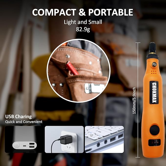 Cordless Rotary Tool, 3.7V Li-ion Mini Rotary Multi-Tool Kit with Variable Speed, 42pcs Accessories Kit Electric Rotary DIY Grinder for Polishing, Cleaning and Engraving Orange