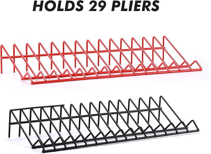 CASOMAN Plier Organizer Rack, 2 Pack, Pliers Cutters Organizer, Stores Spring Loaded, Black & Red, 29-Slot Plier Rack, Keep Pliers Organized in Tool Drawer
