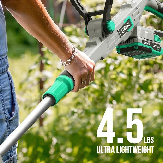 Litheli 20V 12 Inch Cordless String Trimmer/Edger, 2 X 2.0Ah Battery Powered Weed Eater with Auto-Feed for Lawn Trimming/Edging, with 6 Pcs Grass Cutter Spool Line, Fast Charger Included