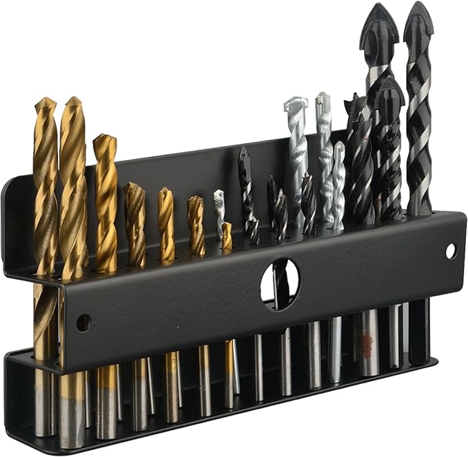 MUTUACTOR Magnetic Drill Bit Organizer,No Drilling Magnet Impact Drill Bit Storage,Anti-Slip Heavy Duty Magnetic Drill Bits Holder for Long Phillips Head Drill Bits,Black,26 Holes