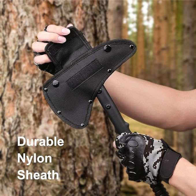 JXE JXO Camping Axe, Throwing Tactical Tomahawk with Spike, Survival Hatchet with Sheath, Nylon Fiber Handle for Outdoor Survival Hiking Camping (2 Pack)