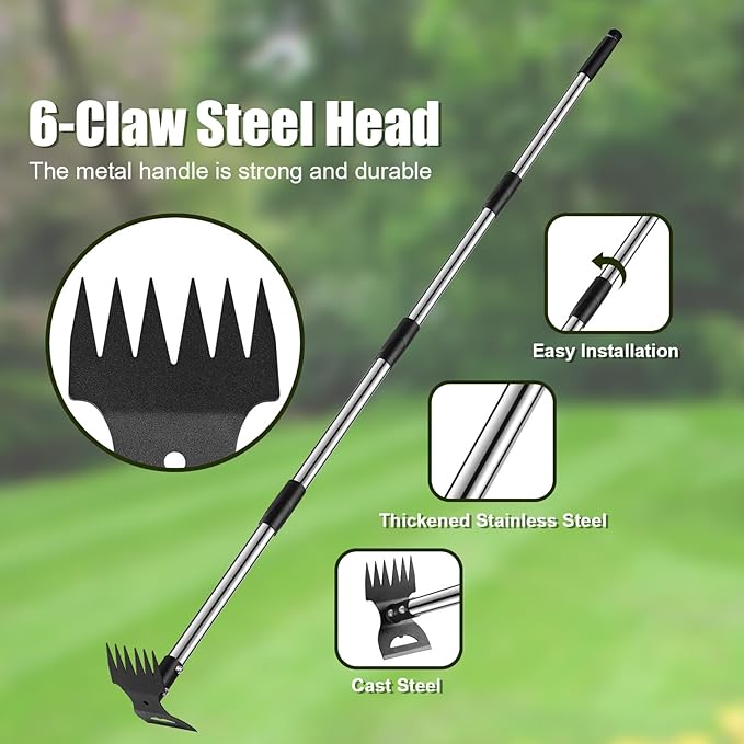 RONSUNG Weed Puller Tool with 57" Long Handle – 2-in-1 Stand Up Weeder & Garden Hoe with Heavy-Duty Steel Head, Manual Hand Uprooting Weeding Pull for Lawn, Yard & Lawn, Bonus Gloves Included