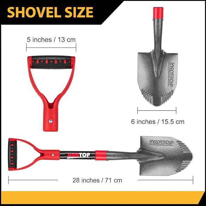 Mini Shovel - 28 inches, Ideal for Digging, Camping, Survival, Kids, Car Use