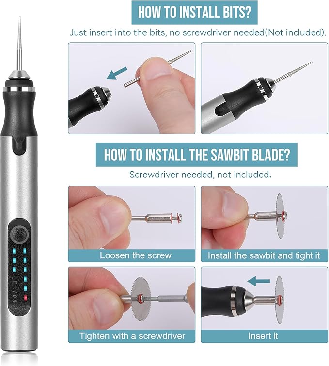 Electric Engraving Pen with 37 Bits, USB Rechargeable Cordless Engraving Machine, Portable DIY Rotary Engraver for Jewelry Wood Glass Stone Carving (Silver)