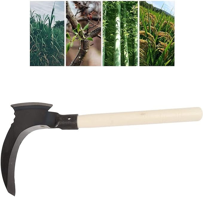 Grass Sickle, Manganese Steel Portable Held Sickle Tool Grass Lawn Gardening Farming Weed Remover Scythe Blade Cutter Grafting Knife for Outdoor Gardening, Clearing Vines