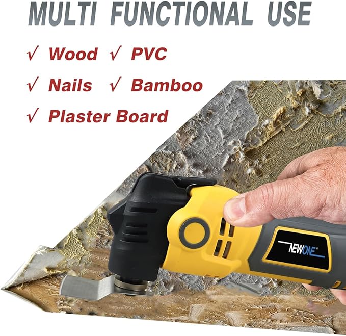NEWONE Anti-vibration Oscillating Tool 4 Amp Oscillating Multi-Tool Kit with 4° Oscillation Angle,6 Variable Speed with 5-piece Electric Multitool Blades (Yellow Black)