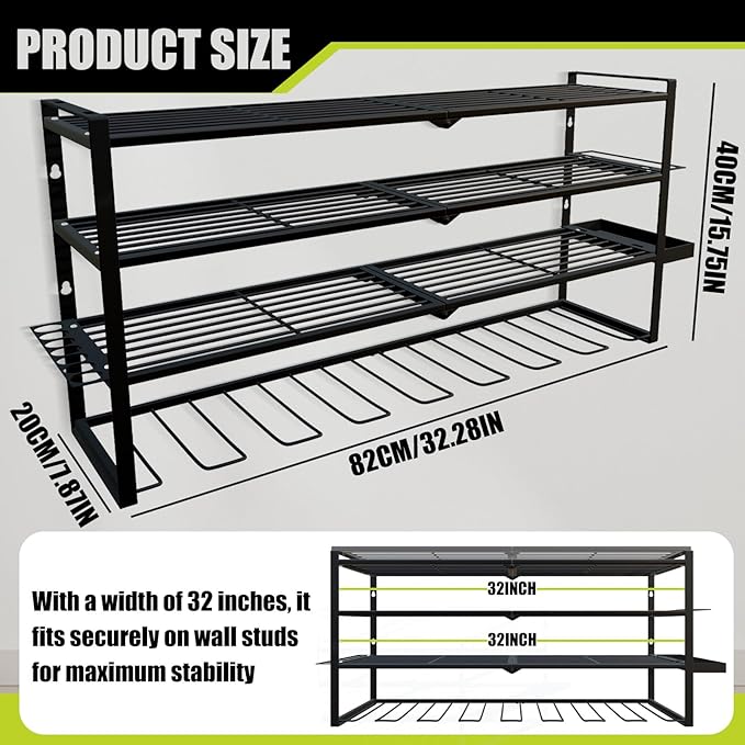 Power Tool Organizer Wall Mount – Metal Cordless Drill Storage Rack with 8 Slots, 4-Tier Adjustable Shelf for Garage, Workshop & Shed Black
