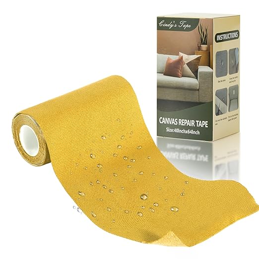 Canvas Repair Tape, 4×63 Inches Yellow Waterproof Self-Adhesive Patch for Outdoor Gear, Durable and Weatherproof Fabric Tape for Boat Covers, Couch,Tents, Sofas, Sun Shades, Awnings, and Lounge Chairs