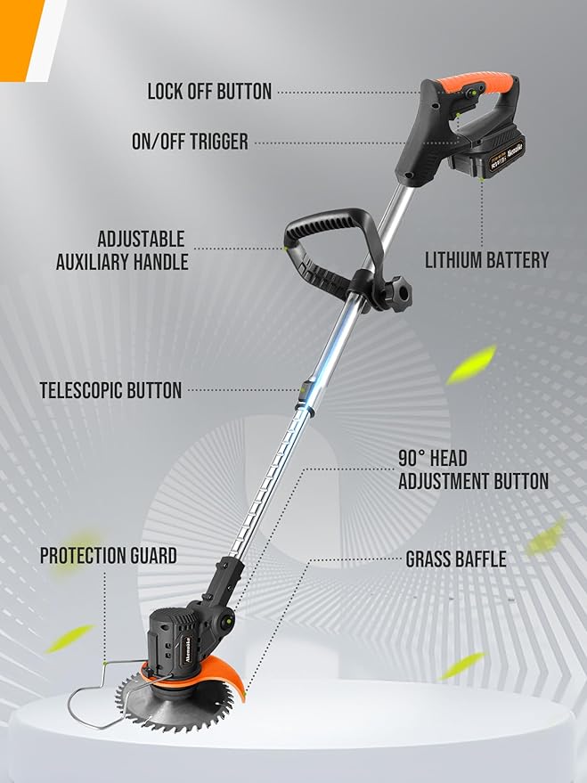 Electric Weed Wacker, 3 in 1 Weed Eater Battery Powered, Grass Trimmer Cordless with 2x21V Batteries & Charger, Lightweight Lawn Trimmer/Edger/Brush Cutter for Yard Garden