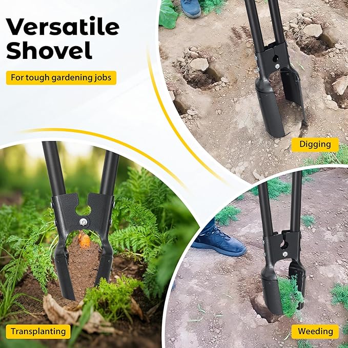 Post Hole Digger Tool, Heavy Duty Post Hole Digger with 55 Inch Handle, Dual Sharp Blades for Soil Plugging, Digging, Cultivating, Weeding, Manual Post Hole Digging Tool Garden Shovel