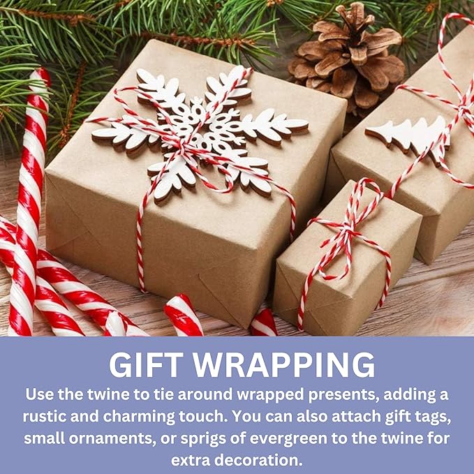 Organic Red and White Twine – 500 Feet Strong Cotton String for Gift Wrapping, Baking, Crafts, Butchering, Holiday Décor, DIY Projects, Packaging & Pastry Boxes