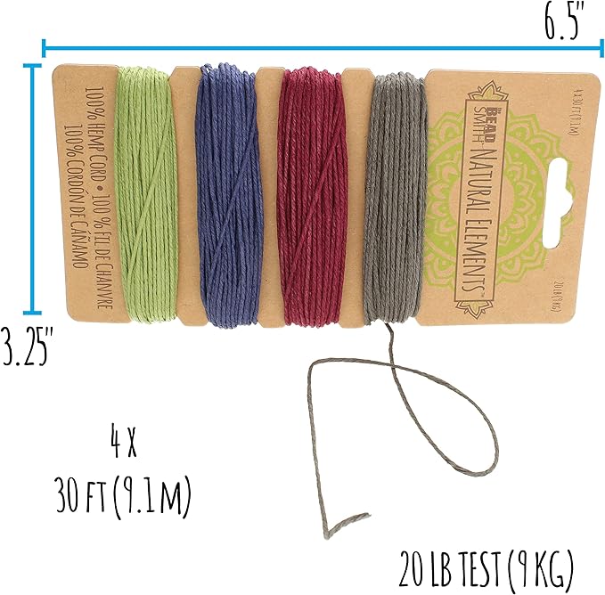 The Beadsmith 100% Hemp Cord – Dark Colors – 1mm, 30 Foot Spool, 20LB Test Strength – Twine for Jewelry Making, Macrame, Paper Crafts, Gardening, Scrapbooking, Home Décor, DIY String Art & More