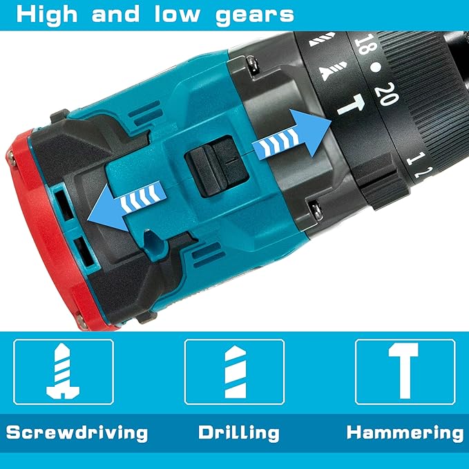 Cordless Drill, 1/2 inch Chuck Impact Drill/Driver, Brushless Motor 150Nm MAX Torque, 2 Variable Speed 2150RPM, Compatible with MAKITA 18V Batteries (NO BATTERY)