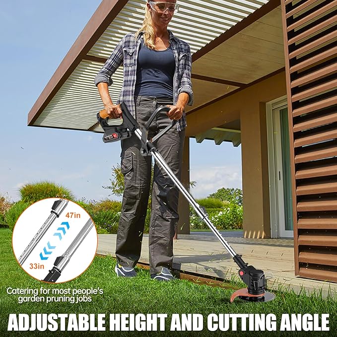 Electric Weed Wacker Cordless Eater Battery Powered, 21V Lightweight Stringless Grass Trimmer/Edger/Brush Cutter, 3 in 1 Weed Trimmer with 2 Battery Operated and Wheels for Yard and Garden