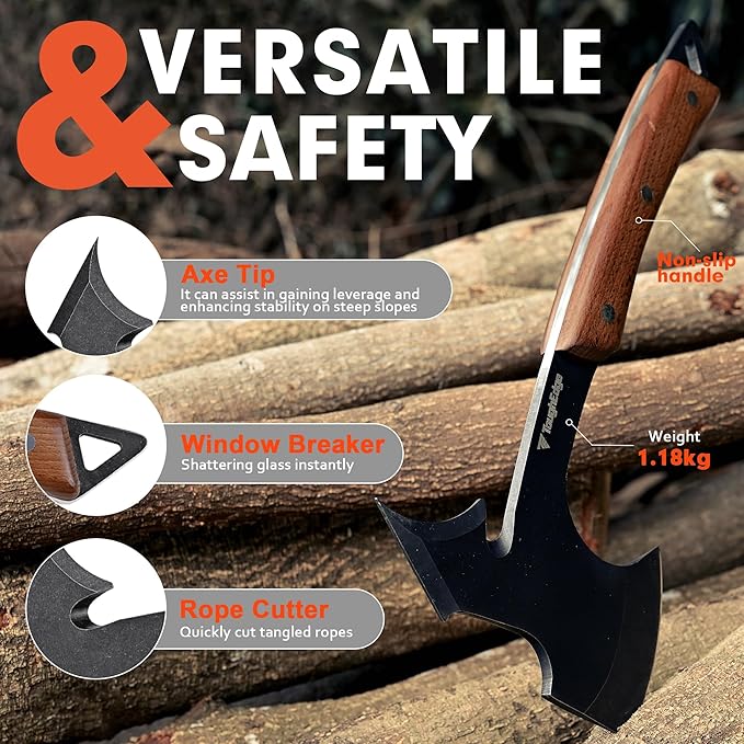 ToughEdgeTactical Tomahawk Axe Hatchet with Leather Sheath & Gift Box - Multi Functional Camping & Survival Outdoor Tool Gadgets