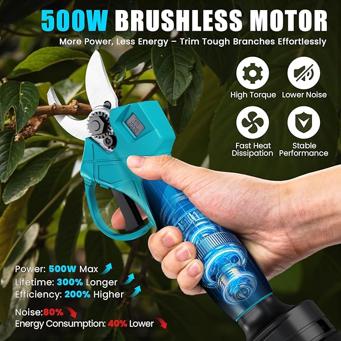 ANBULL 2-in-1 Pole Pruning Shears Cordless, 1.6" Cutting Diameter Cordless Pruner with 15.3FT Reach Extension Pole, Brushless Motor, 2×21V 4.0Ah Battery Powered Pole Pruner for Tree Trimming Garden