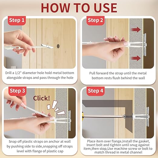 12PCS Heavy Duty Drywall Anchors with Bolts for 1/4"-20, 270+ lbs Hollow Wall Anchors for TV Mounting Kit,Drywall Toggle Bolt - Zinc Plated, Easy Install