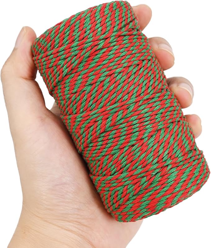 Cotton Twine Green and Red Baker String 2mm Thick 328 Feet Christmas Twine for Gift Wrapping DIY Crafts Home Decoration Gardening