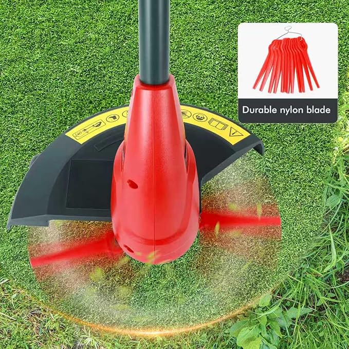 20V Cordless Weed Wacker with 9-Inch Blade, 2.0Ah Battery Powered Grass Trimmer and Lawn Edger, Light Weight Electric Brush Cutter with 12 PCS Replacement Blades for Yard and Garden