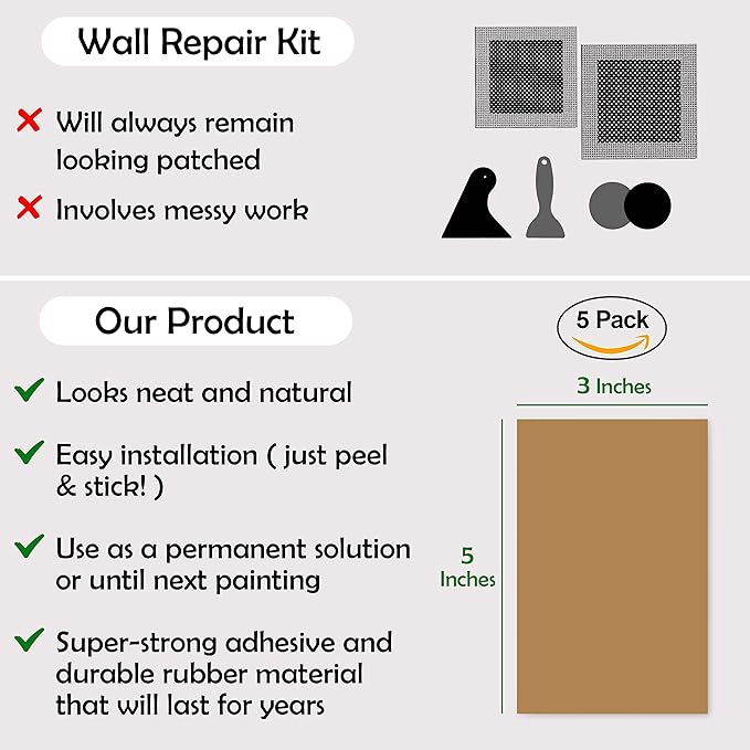 Rubber Bond Self-Adhesive Rubber Wall Outlet Cover Plate 5 Pack - Easy to Apply Peel & Stick Drywall Hole Patch - 5x3 Inch Screwless Blank Wall Plate Cover - Premium Rubber Wall Hole Cover (Brown)