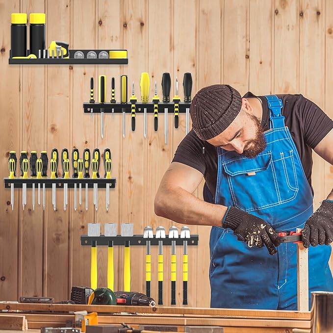 Wall Mount Screwdriver Organizer, Pliers Holder, Hammer Rack, Metal Storage Board, Power Tool Organizer for Workshop Shed Garage Workbench Home, 4 Pcs