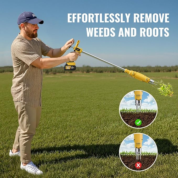 Weed Puller Tool,Electric Stand Up Weed Puller Tool, 21V Battery Powered w/ 2pcs 3000mAh,Heavy Duty 3-Claw Steel Root Weeder,for Dandelion Lawn Garden Yard